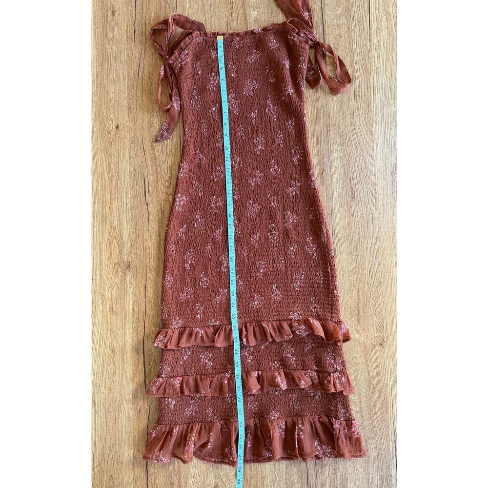 Abercrombie & Fitch Tie-Strap Smocked Midi Dress Brown Floral Size Small - Picture 5 of 6